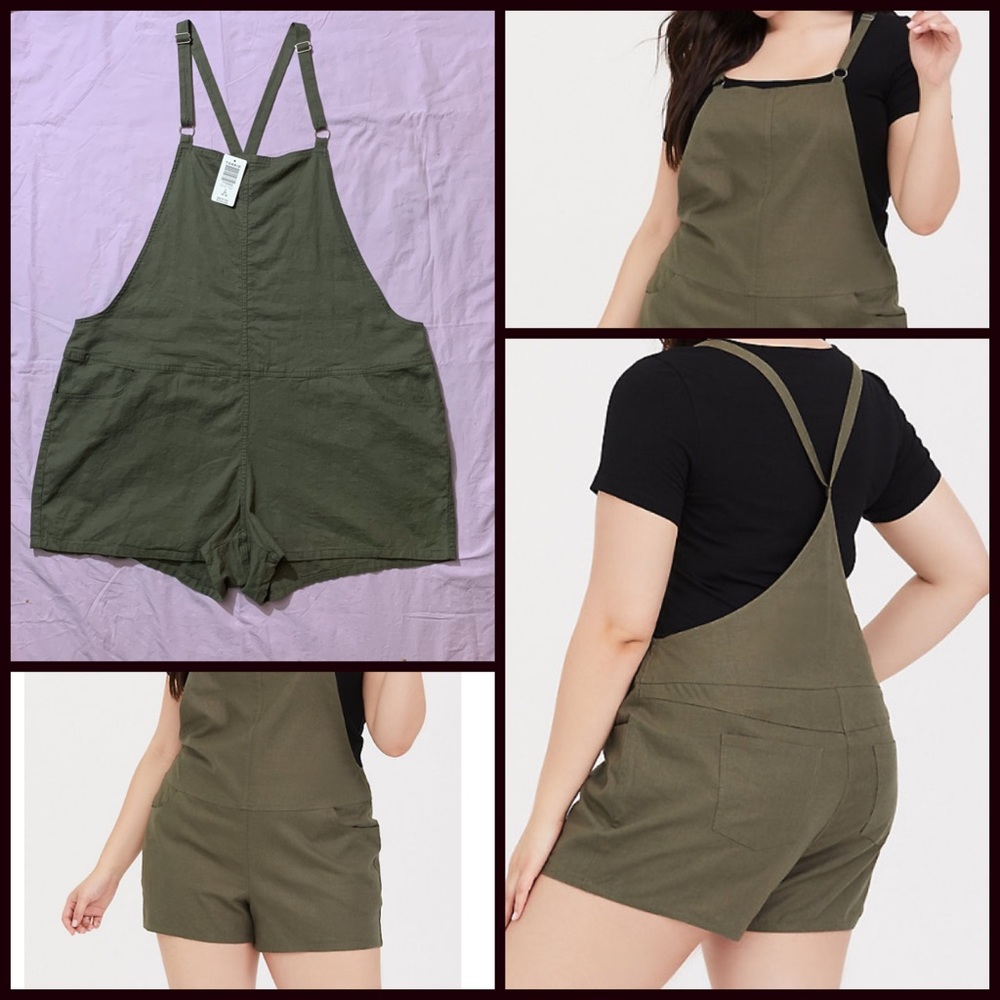 Torrid Olive Linen Shortalls 2XL